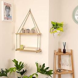 SHREE HANS CREATION |Real Pine Wood Floating Shelves, Hanging Swing Rope Shelves, Rustic Wall Decor Swing Shelf, Wall Shelves for Living Room / Home / Office Decor (2 Tier, 8 x 5 Inch)-image-18