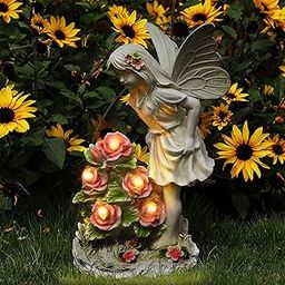 Voveexy Solar Powered Angel Garden Statue Outdoor Decor, Resin Sculpture With 5 LEDs Art Decoration for Patio Lawn Yard Porch, Ornament Housewarming Gift, 12.8 x 7.5 x 6.1 Inch-image-78