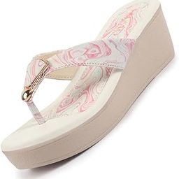 Women's Abstract Print Glossy Buckle T Strap Wedge Sandal With Cushioned Footbed|Broad Feet Sandal For Party|Festive|Wedding-image-47