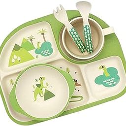 TORIOX Baby Tableware Kit, Food Grade Resin Baby Plate & Bowl with Cup Spoon, Kids Feeding Fiber Cutlery Set of 5pcs Dishwasher Safe Baby Breakfast/Dinner/Lunch Tableware (Multi Color) (Square)-13