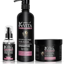 K-vita Professional Sulphate Free Hair Repair Set, Length Reinforcing Shampoo, Keratin Smooth Hair Repair Serum, Reconstruction and Strengthening Hair Mask-image-78