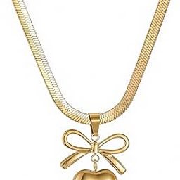 Gold Plated Bow Knot Heart Pendant for Women, Anti-Tarnish, Cute Everyday Necklace-13