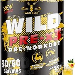 WILD BUCK Wild Pre X3 Pre Workout Gym Supplement to Boost Your Energy & Performance/Body Building Powder for Men & Women [30-60 Servings, Pina Colada, 255g]-15