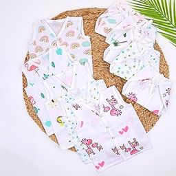 Moms Home Baby Unisex Organic Cotton Muslin Jhabla & Nappy | Set of 5 (0-3 Months)-18