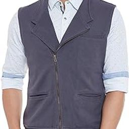 Grey Side Zipper Cotton Waistcoat for Men-picture-28