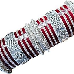 Traditional Punjabi Wedding Bangles with White Stone & Pearl Detailing-image-77
