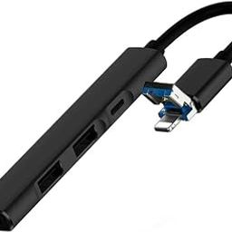 RyzCare Ligh-ting to USB 2 & Type C Hub Camera Reader 4 in 1 Compatible with i-Fone MakBook.(Black)-picture-0
