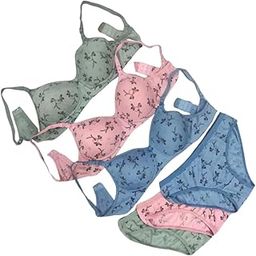 Cotton Printed Padded Bra & Panty Set for Women Lingerie Set Multi Combo Pack of 3-picture-12
