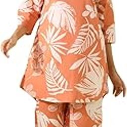 Women Printed Pure Cotton Co-Ord Set, Three-Quarter Sleeves, Round Neck, Top&Trousers Set, Co-ord Set for Women, Blue, S-image-43