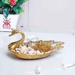 KridayKraft Metal Duck Shape Decorative Dryfruit Tray Bowl Golden Finish for Table and Home Decorative-image-25