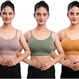 Women's Cotton Wire-Free Full Coverage Lightly Padded Sports Bra - Comfortable & Supportive Everyday Wear - Pack of 3 (Size- 34, Brown, Beige, Green)-12