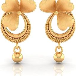 Womens 22KT (916) Yellow Gold Drop Earrings With Crescent Design, Flower Accents, And Ball Drop - 0.9 Grams-image-45