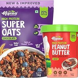 Alpino Pre-Workout High Protein & Fiber Diet Super Combo - High Protein Super Oats Chocolate 1kg, High Protein Dark Chocolate Peanut Butter Crisp 1kg-image-7