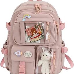 Kawaii Standard Backpack With Kawaii Pin And Accessories, Large Capacity Cute Bear Accessories Stas Kas For Teen Girls (Pink)-11