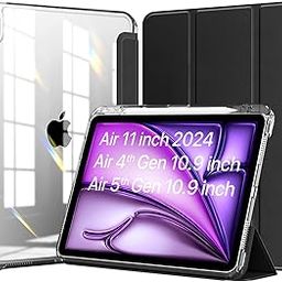 Robustrion Case Cover for iPad Air 11 Inch Cover M3 / M2 / iPad Air 5th Generation/Air 4th Gen with [Transparent Back] [Pencil Holder] for iPad Air 11 M3 M2/Air 4th 5th 6th 7th Generation - Black-image-93
