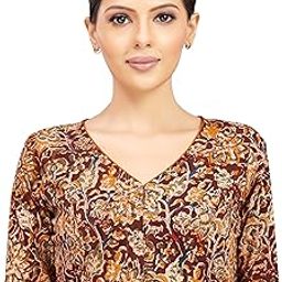 Women's Pure Cotton Kalamkari Saree Elbow Length Sleeves Blouse-image-73