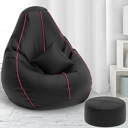 Biggie Bean Bag with Beans Filled 5XL 3D Edge Bean Bag with Free Cushion and Footrest - Official : PipedPerfection Bean Bag Combo (Matching Color : Regular, Black Pink)-4
