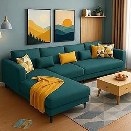 FURNY Mintona 6 Seater Fabric LHS L Shape Sofa Set (Teal Color)-image-53