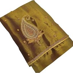 Women's Art Silk Blouse Piece | Unstitched 1-Meter Saree Blouse Material with Traditional Handcrafted Zari Work | Multicolor Fabric for Tailoring (Mehendi)-picture-9