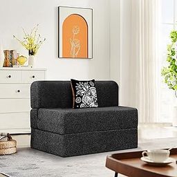 Rosebell 1 Seater Sofa Cum Bed | Jute Fabric Washable Cover | with Cushions Perfect for Guest | Black | 3' X 6' Feet-image-41