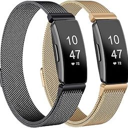 Metal Watch Band, Stainless Steel Metal Mesh Wristband Replacement, Magnetic Lock Replacement Wristband, for Fitbit Inspire 2 Compatible Fitbit Inspire HR & Inspire & Ace 2 (Small, Black + Rose Gold)-image-53