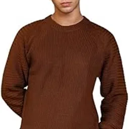 campus sutra Men's Sweater | Round Neck, Ribbed Cuff Sleeves, Pull On Closure, Ribbed-Straight Hem | Solid Jacquard for Casual-picture-32