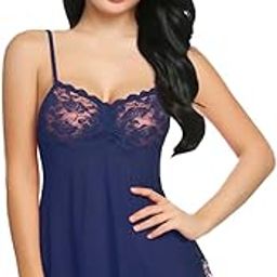 Women's Lace Solid Above Knee Babydoll Lingerie Set with G-String Panty-image-98