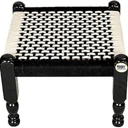 Traditional handicrafts Black and White Cotton Rope 12 inch Wooden khatli Stool mudda pidda rajwadi Furniture (12 INCH)-image-27