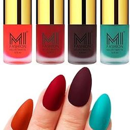 MI FASHION Velvet Matte Nail Paint Combo Sets Non-Stop, Rain Or Waterproof 9.9ml Orange, Tomato Red, Wine, Sky Blue (Pack Of-4)-image-82
