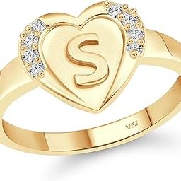 Vighnaharta cz alloy Rhodium and Gold plated Valentine collection Initial '' S '' Letter in heart ring alphabet collection for women and Girls-1