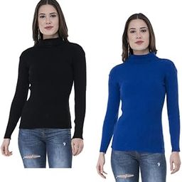 IndiWeaves Womens Solid Wool Warm Full Sleeves High Neck/Inner/Skivvy for Winter (Pack of 2) Blue::Black-image-35