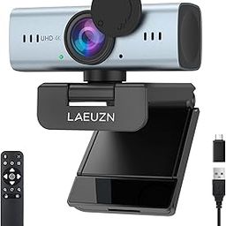 Laeuzn UHD 4K Webcam, USB Webcam for Live Gaming, Streaming Camera with Remote Control, Privacy Cover, Dual Noise Cancelling Microphones, Plug & Play, Focus-11