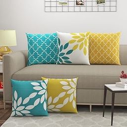 Shree JEE Home Decorative Throw Cushion Covers, Without Filler and Geometric Design, Modern Geometric Pattern, Yellow Black White, Set of 5 (U6)-image-54