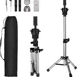 AIMEI Wig Stand Tripod Mannequin Head Stand, Adjustable Heavy Duty Wig Head Stand with Wig Cap, Elastic Band for Cosmetology Hairdressing Training or Mannequin Display (14.25-24.8 Inch)-image-16
