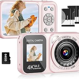 Digital Camera, 4K 64MP Dual Screens Camera, 18X Zoom, Point and Shoot Digital Camera with 64GB SD Card & 2 Batteries, Portable Rechargeable Small Camera for Kids Teens Adult, Pink-image-50