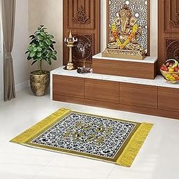 STATUS Traditional Carpet/Pooja Mat | Square Shape | Mat for Home Temple | Pooja Assan 18x18 inch (Beige)-13