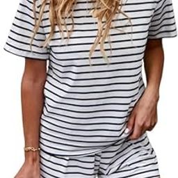 Women Strip Night Suit Round Neck Summer Outfits Striped Short-Sleeve Top and Shorts for Women and Girls-image-60