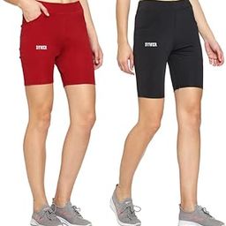 Women's Mid-Waist Yoga Shorts | Stretchable Spandex Gym & Workout Shorts with Side Pockets | Quick-Dry, Moisture-Wicking Activewear for Running & Sports | Pack of 2-image-62