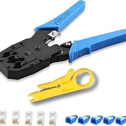 COOLCOLD Crimping Tool RJ45 | Tool Kit | Wire Stripper And Cutter, 3 in 1 Modular RJ11 UTP Cat5E/Cat6 LAN Cutter RJ45 RJ12 4P4C 4P2C, with 5pcs Rj45 Connectors and 5pcs Boot Covers (Blue)-18