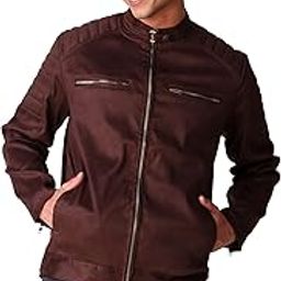 Men's Suede Coffee Faux Leather Jacket-image-39