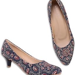 Kitten Heels Printed Pumps for Women - Pointed Toe Vegan Leather Slip-On Fashion Sandals - Footwear for Casual & Wedding - Stylish Traditional Blue Ajrakh Art Designed Shoes-picture-5
