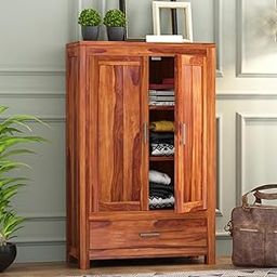 CentreWood Sheesham Wood Wooden 2 Door Wardrobe Organizer for Clothes | - Solid Wood Almirah with 1 Drawers, 1 Shelves - Cupboard for Large Bedroom, Natural Finish-image-10