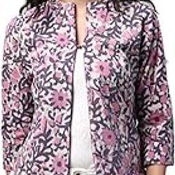 Reversible Short Jacket with Floral hand crafted dhabu block print(Purple).-image-87