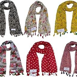 Women's Printed Scarf and Stoles, (Multicolor, FS10119) - Pack of 6-image-23
