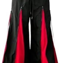 Women Fleece Cotton Stylish Baggy Hip - Hop Cargo Pants with Pockets (Black Red)-image-53