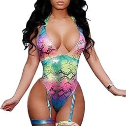 Womens Rave Wear One Piece Bodysuit Snakeskin Print Sexy Leg Rings Swimsuit for Festival Dance Rave Clothing-image-65