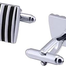 1 Pair Cufflinks | Formal Shirt Sleeve Fancy Button | Birthday Anniversary Gift | Suitable For Suit, Blazer, Shirt | Cufflinks For Business Wedding, Party, Dress | Square 5 Black Strips Cufflinks |-43