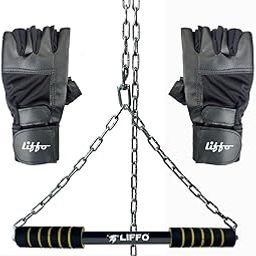 Liffo® Pull Up Bar Steel Height Increasing Chain Hanging Rod Exercise, Fitness, Chin-up Bar with Weight Lifting Gloves (5FT)-image-84
