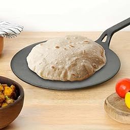 URBANFIX Pre-Seasoned Cast Iron Roti, Chapati Tawa, Dosa Tawa with Handle, Dosa Kallu,Tawa Pan, Cast Cookware, Toxin-Free, No Chemical Coating, Black -(26cm/10inch)-image-43