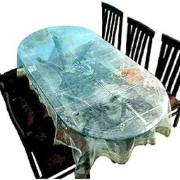 MONKDECOR Classic Transparent 6 Seater Oval Dining Table Cover with Golden LACE (60X90 Inches)(Plastic, Pack of 1)-image-1